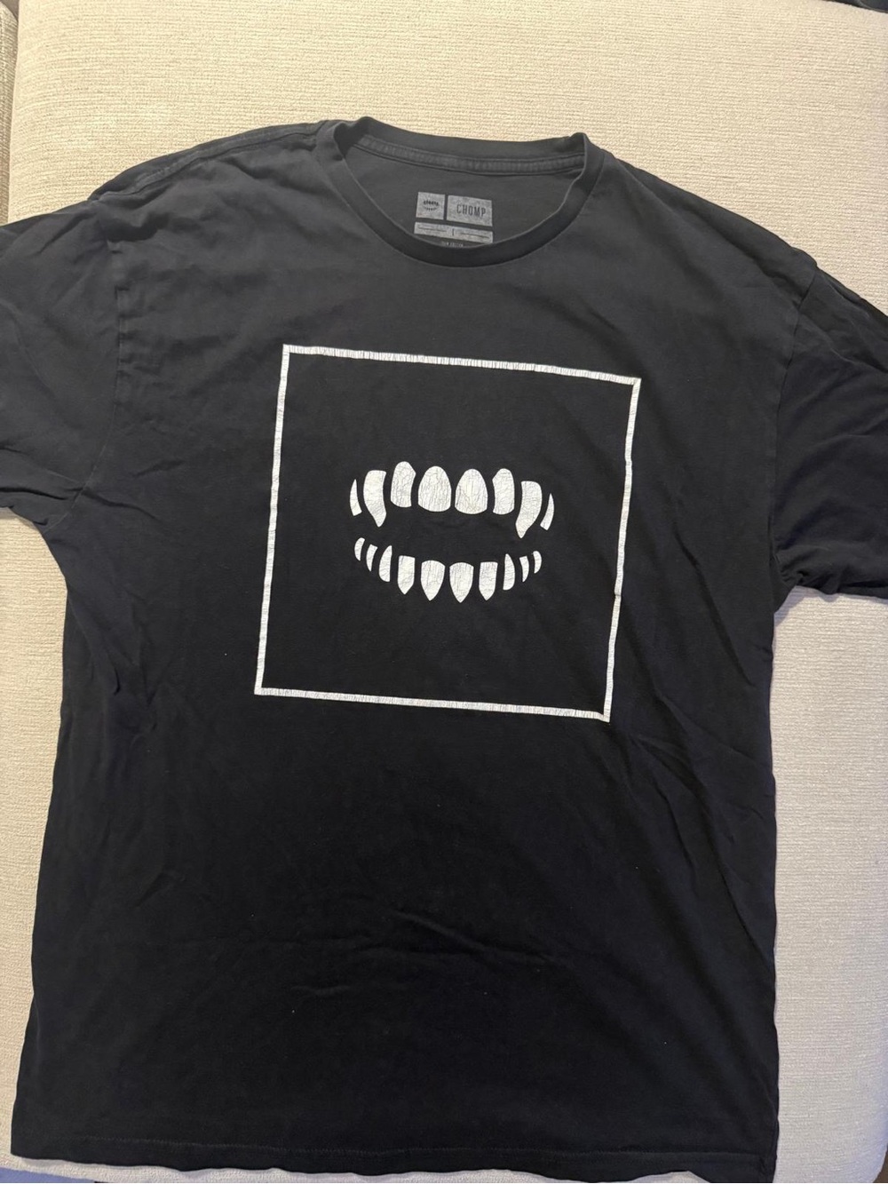 Black Short-Sleeve Graphic Tee with White Fang Motif